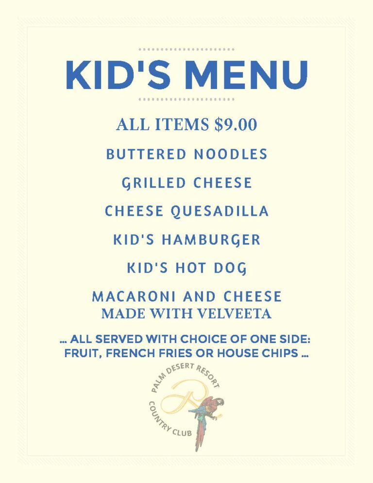 A menu of kid 's food with different types of foods.